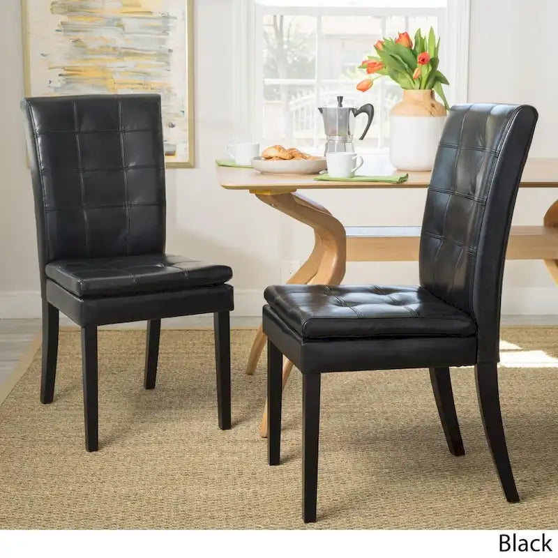 Silla de comedor de cuero negro (Juego de 2)