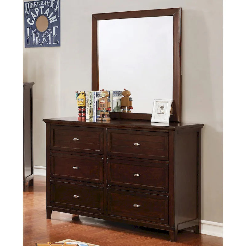 Cómoda de madera maciza de 6 cajones, estilo de transición, 56 pulgadas de ancho