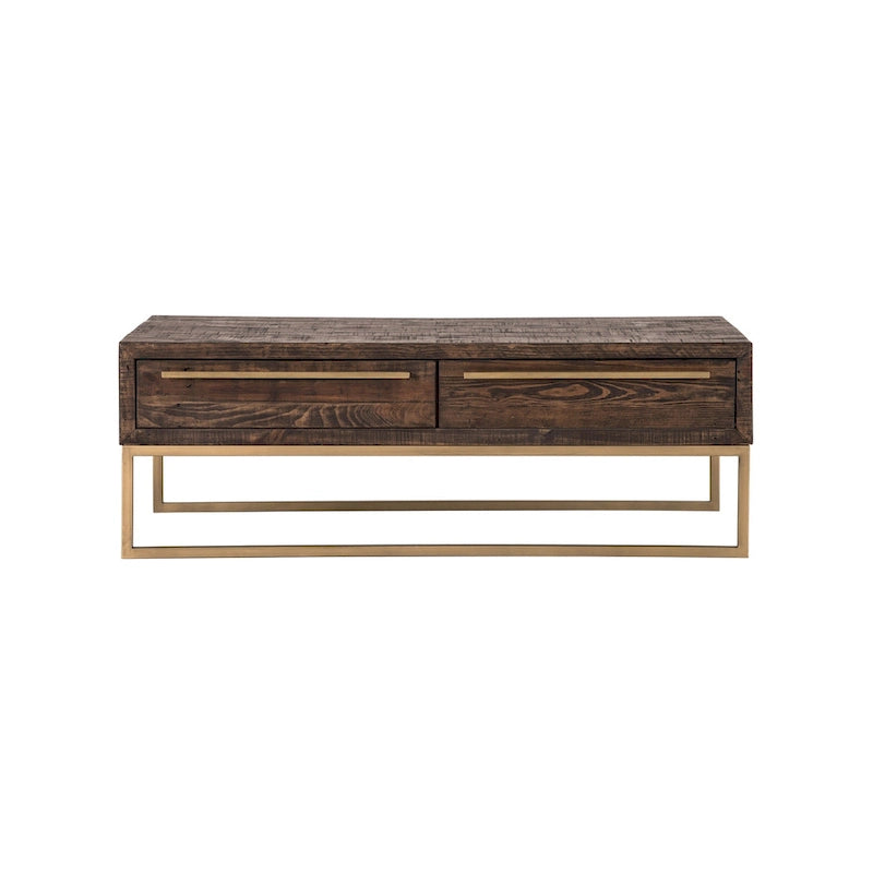HomeRoots 47 Mesa de centro de metal marrón oscuro y dorado con cajón - 46.5
