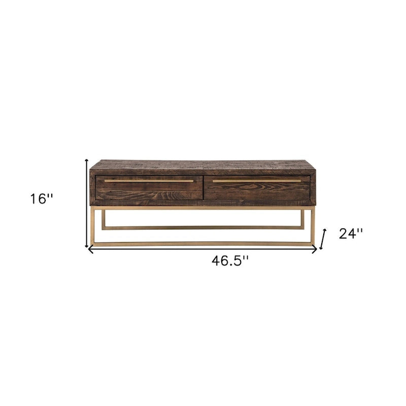 HomeRoots 47 Mesa de centro de metal marrón oscuro y dorado con cajón - 46.5