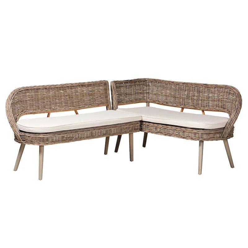 Juego de banqueta de comedor de 2 piezas Raisa de ratán Kubu natural y madera de acacia, estilo bohemio moderno