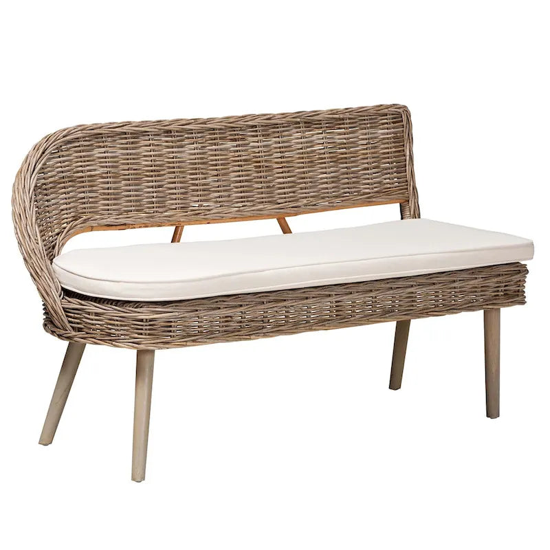 Juego de banqueta de comedor de 2 piezas Raisa de ratán Kubu natural y madera de acacia, estilo bohemio moderno