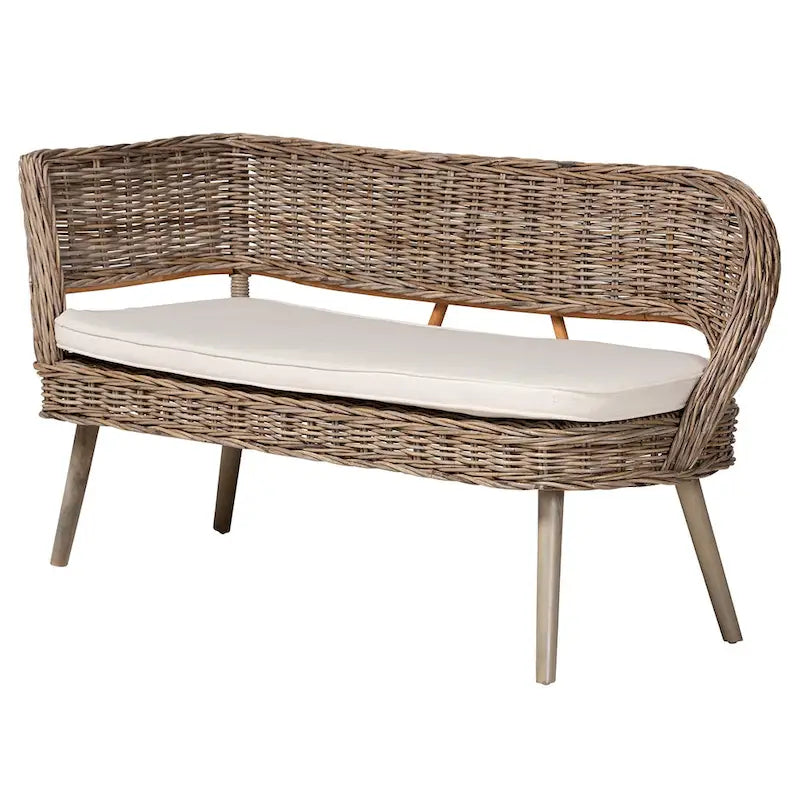 Juego de banqueta de comedor de 2 piezas Raisa de ratán Kubu natural y madera de acacia, estilo bohemio moderno