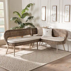Juego de banqueta de comedor de 2 piezas Raisa de ratán Kubu natural y madera de acacia, estilo bohemio moderno