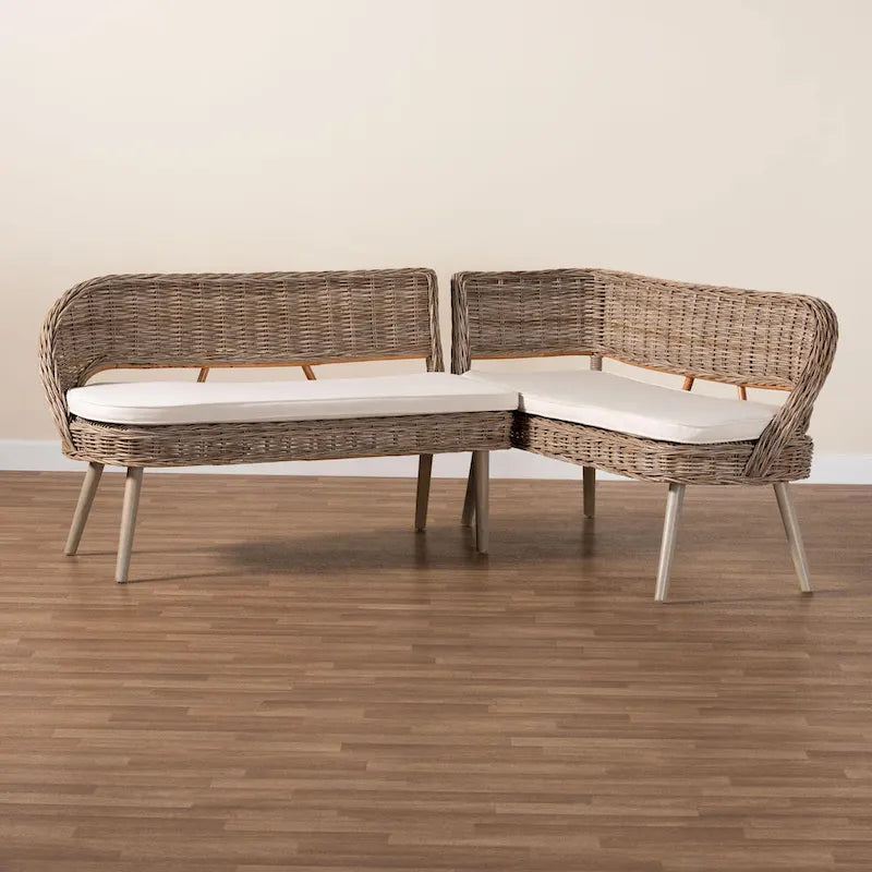 Juego de banqueta de comedor de 2 piezas Raisa de ratán Kubu natural y madera de acacia, estilo bohemio moderno