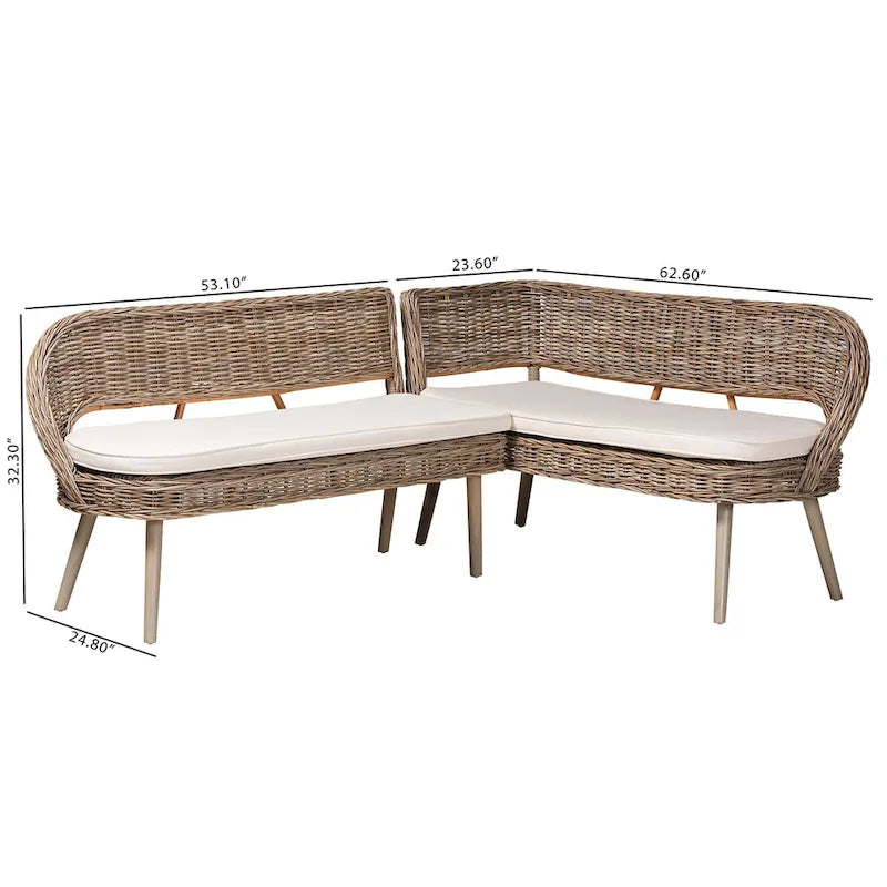 Juego de banqueta de comedor de 2 piezas Raisa de ratán Kubu natural y madera de acacia, estilo bohemio moderno