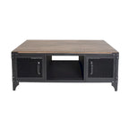 Mesa de centro rústica de almacenamiento de acero de 48 pulgadas en negro y nogal oscuro