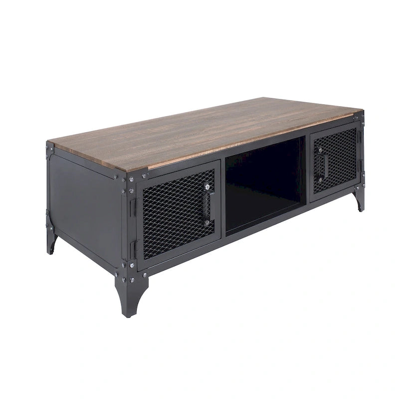 Mesa de centro rústica de almacenamiento de acero de 48 pulgadas en negro y nogal oscuro