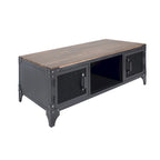Mesa de centro rústica de almacenamiento de acero de 48 pulgadas en negro y nogal oscuro