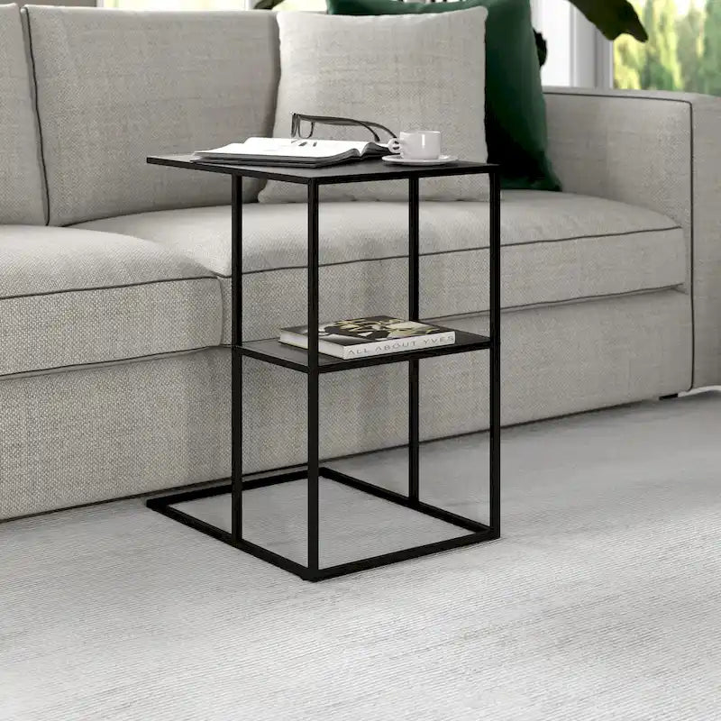 Mesa auxiliar de acero en forma de C de 20" con estantes escalonados