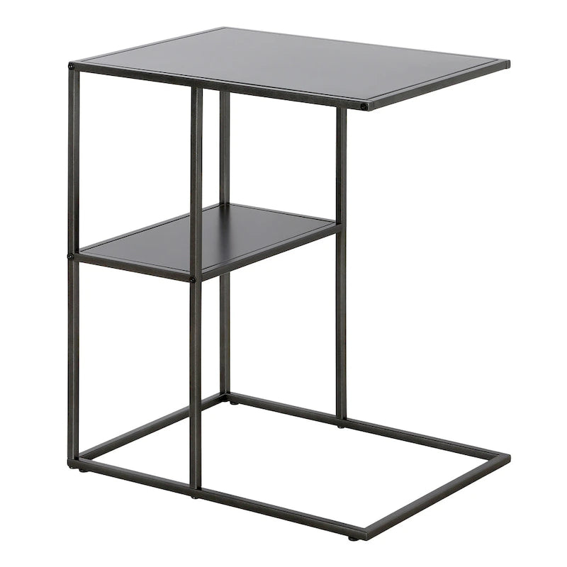 Mesa auxiliar de acero en forma de C de 20" con estantes escalonados