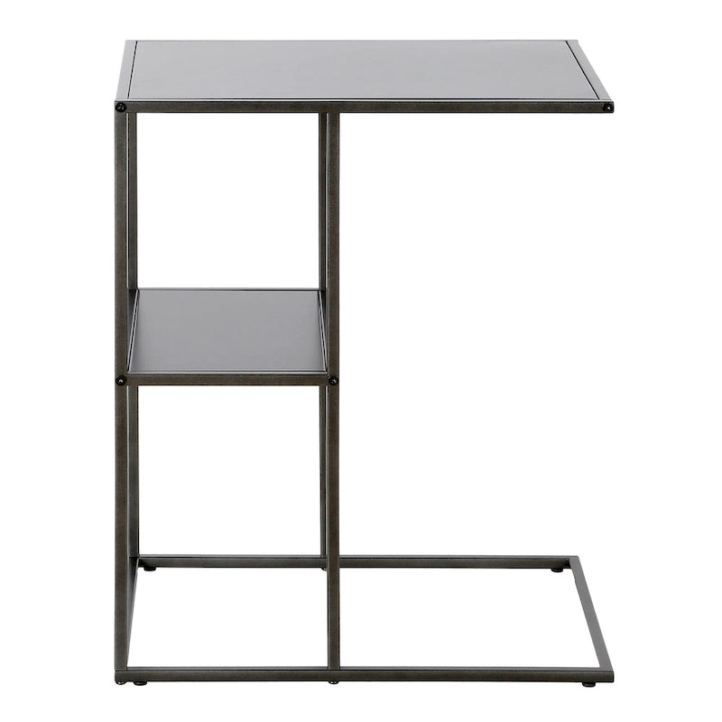 Mesa auxiliar de acero en forma de C de 20" con estantes escalonados