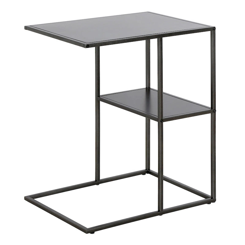 Mesa auxiliar de acero en forma de C de 20" con estantes escalonados