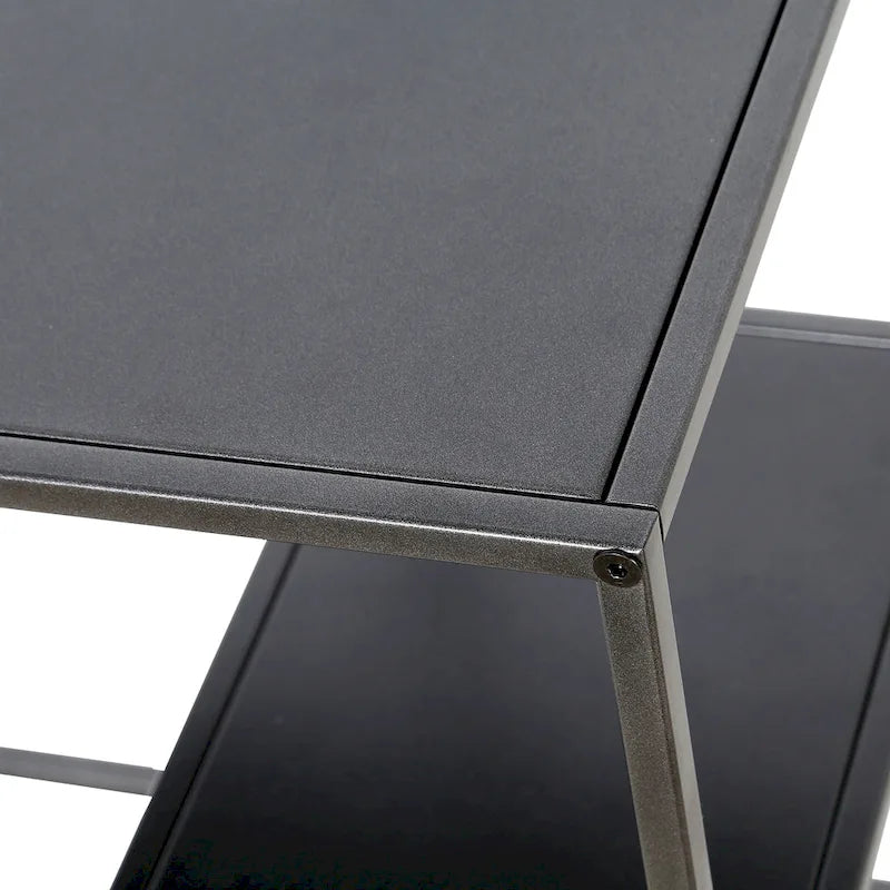 Mesa auxiliar de acero en forma de C de 20" con estantes escalonados