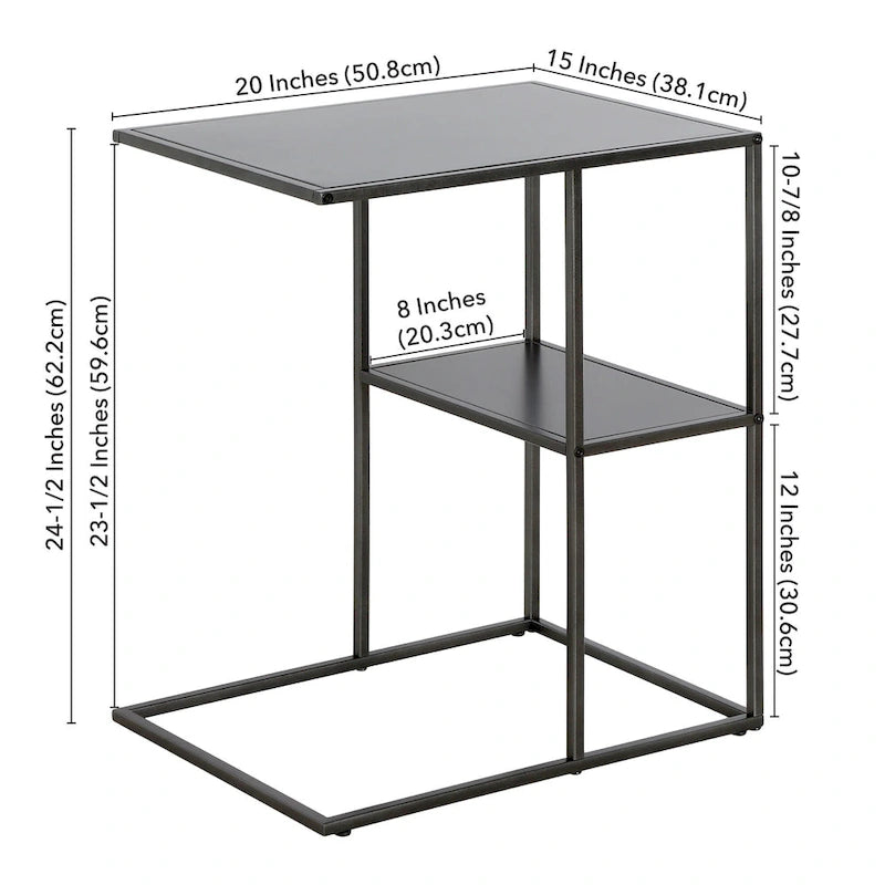 Mesa auxiliar de acero en forma de C de 20" con estantes escalonados