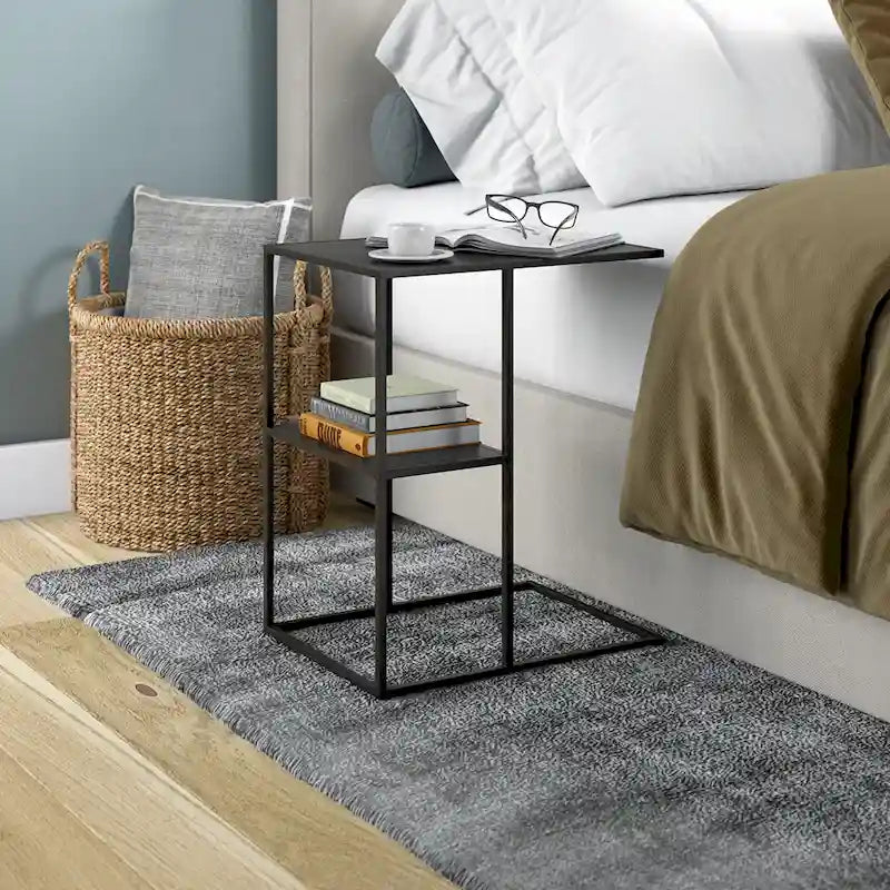 Mesa auxiliar de acero en forma de C de 20" con estantes escalonados