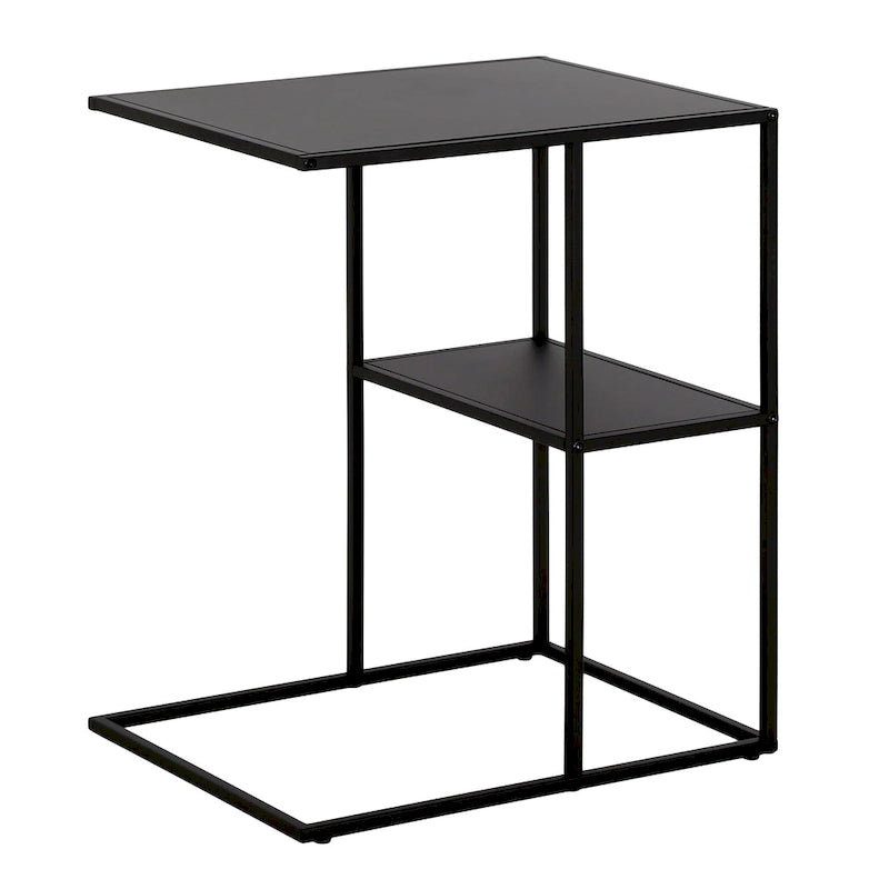 Mesa auxiliar de acero en forma de C de 20" con estantes escalonados