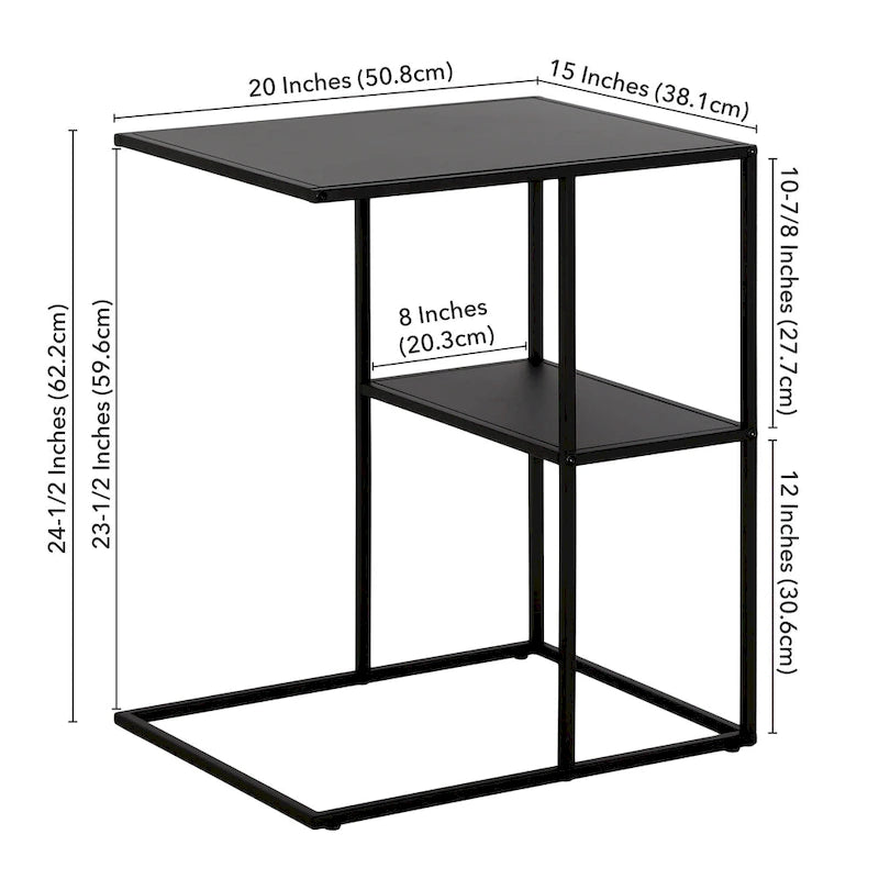 Mesa auxiliar de acero en forma de C de 20" con estantes escalonados
