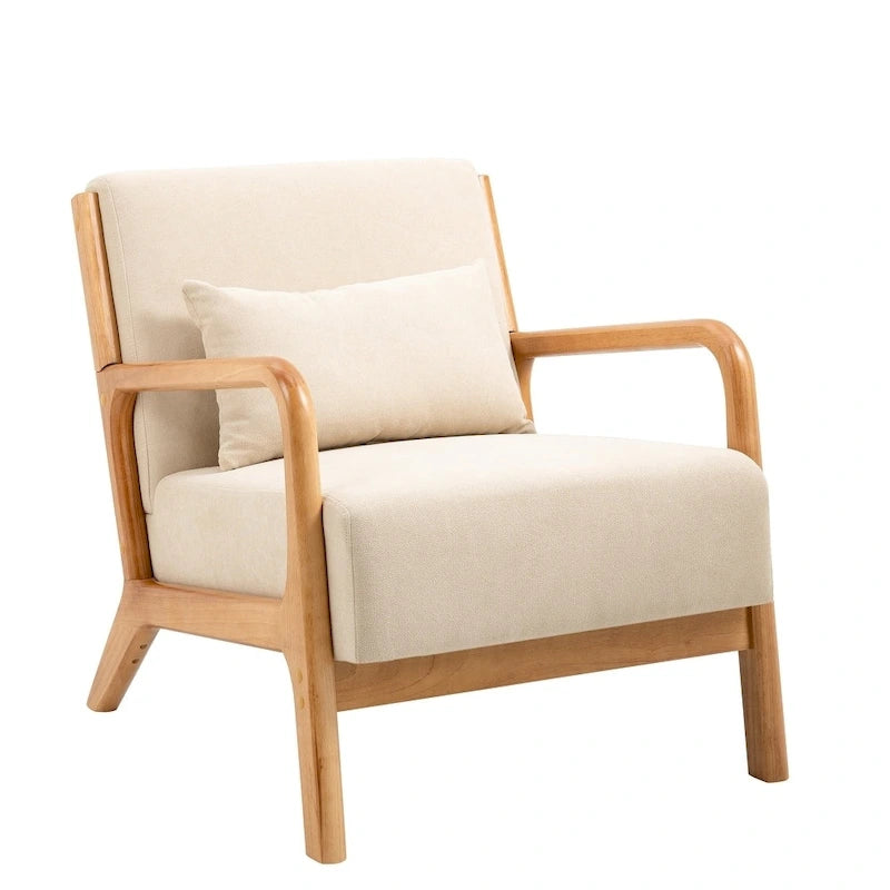 Sillón tapizado en tela con patas de madera