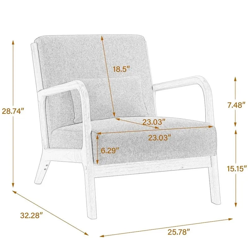 Sillón tapizado en tela con patas de madera