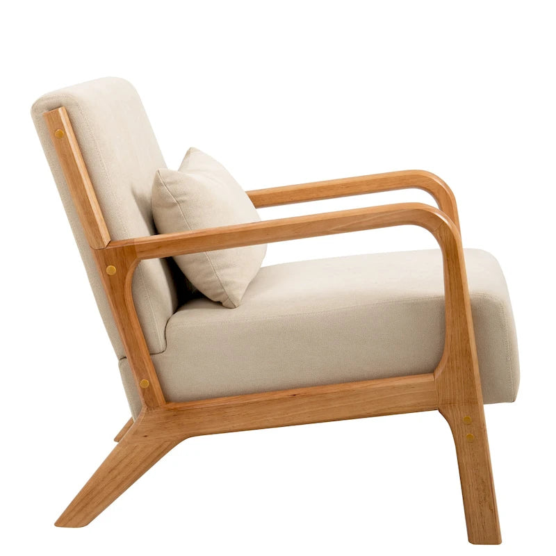 Sillón tapizado en tela con patas de madera