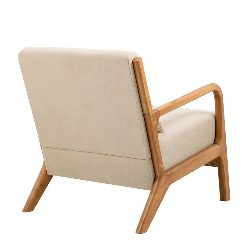 Sillón tapizado en tela con patas de madera