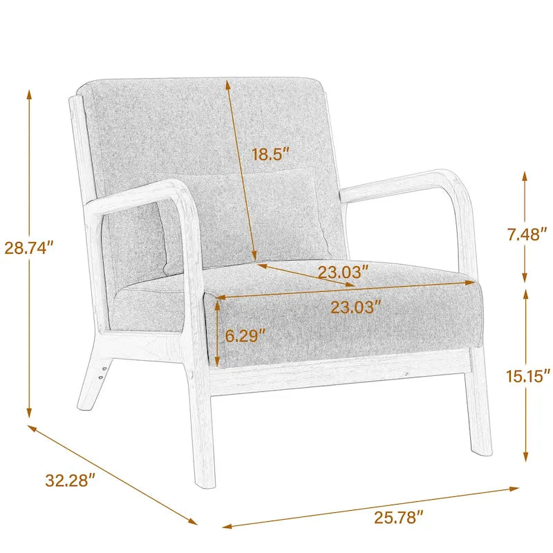 Sillón tapizado en tela con patas de madera