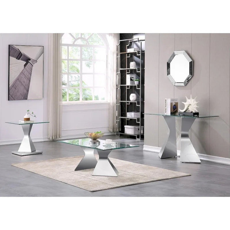 Mesa consola rectangular de 51 pulgadas con tapa de cristal templado y patas de metal