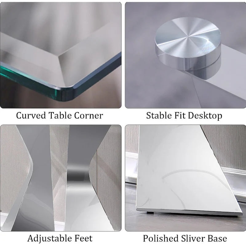 Mesa consola rectangular de 51 pulgadas con tapa de cristal templado y patas de metal