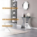 Mesa consola rectangular de 51 pulgadas con tapa de cristal templado y patas de metal