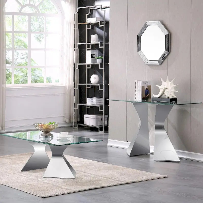 Mesa consola rectangular de 51 pulgadas con tapa de cristal templado y patas de metal
