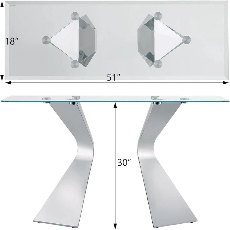 Mesa consola rectangular de 51 pulgadas con tapa de cristal templado y patas de metal