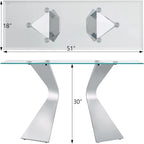 Mesa consola rectangular de 51 pulgadas con tapa de cristal templado y patas de metal