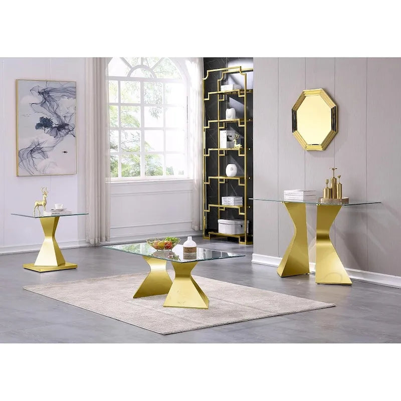 Mesa consola rectangular de 51 pulgadas con tapa de cristal templado y patas de metal