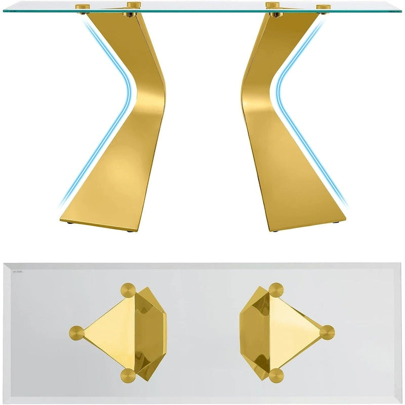 Mesa consola rectangular de 51 pulgadas con tapa de cristal templado y patas de metal