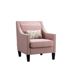 Sillón de tela de lino con detalles de tachuelas y patas de madera maciza