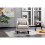 Sillón de tela de lino con detalles de tachuelas y patas de madera maciza