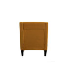 Sillón de tela de lino con detalles de tachuelas y patas de madera maciza