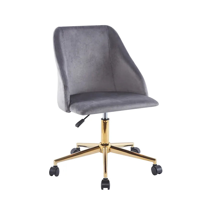 Silla de oficina giratoria de terciopelo con patas cromadas doradas