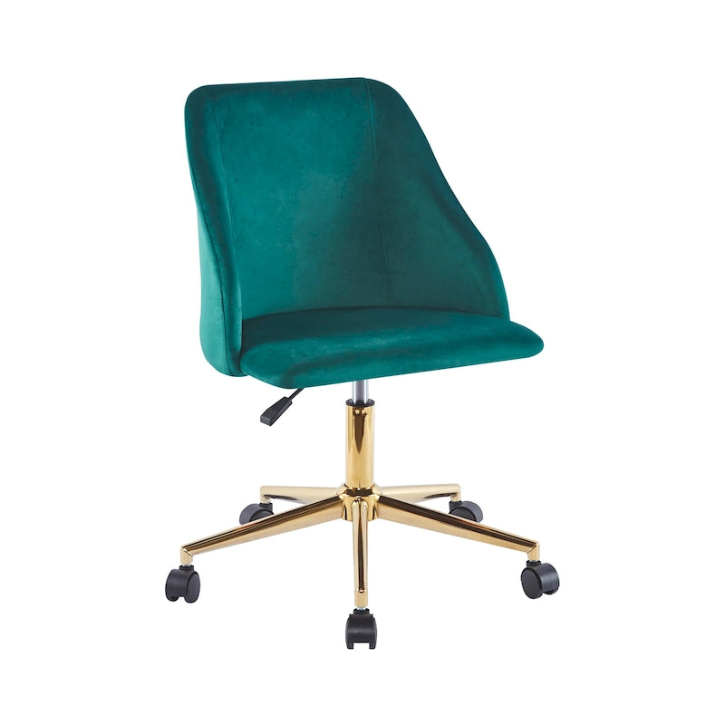Silla de oficina giratoria de terciopelo con patas cromadas doradas