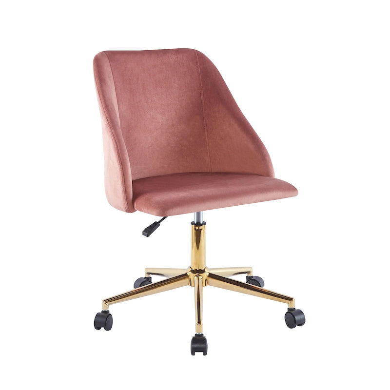 Silla de oficina giratoria de terciopelo con patas cromadas doradas