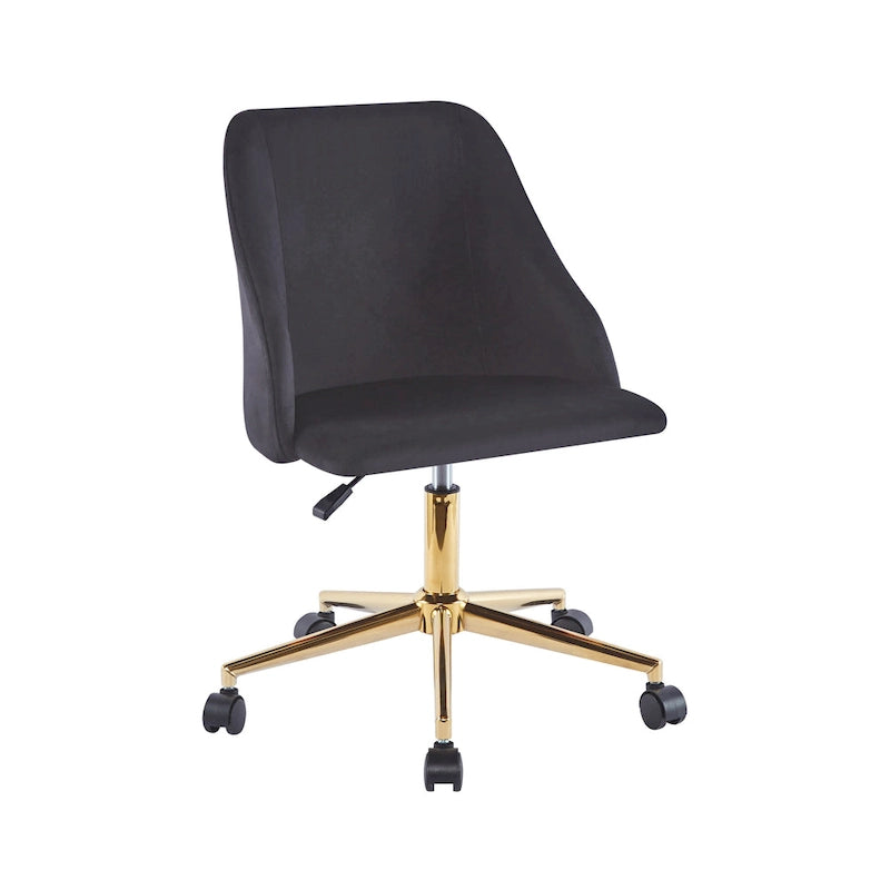 Silla de oficina giratoria de terciopelo con patas cromadas doradas