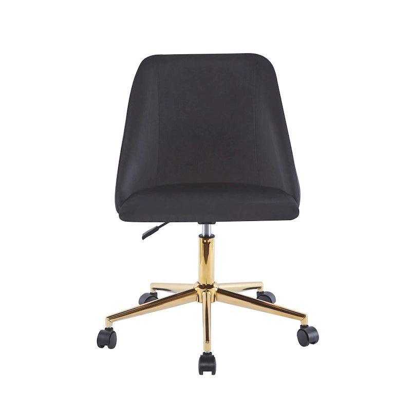 Silla de oficina giratoria de terciopelo con patas cromadas doradas