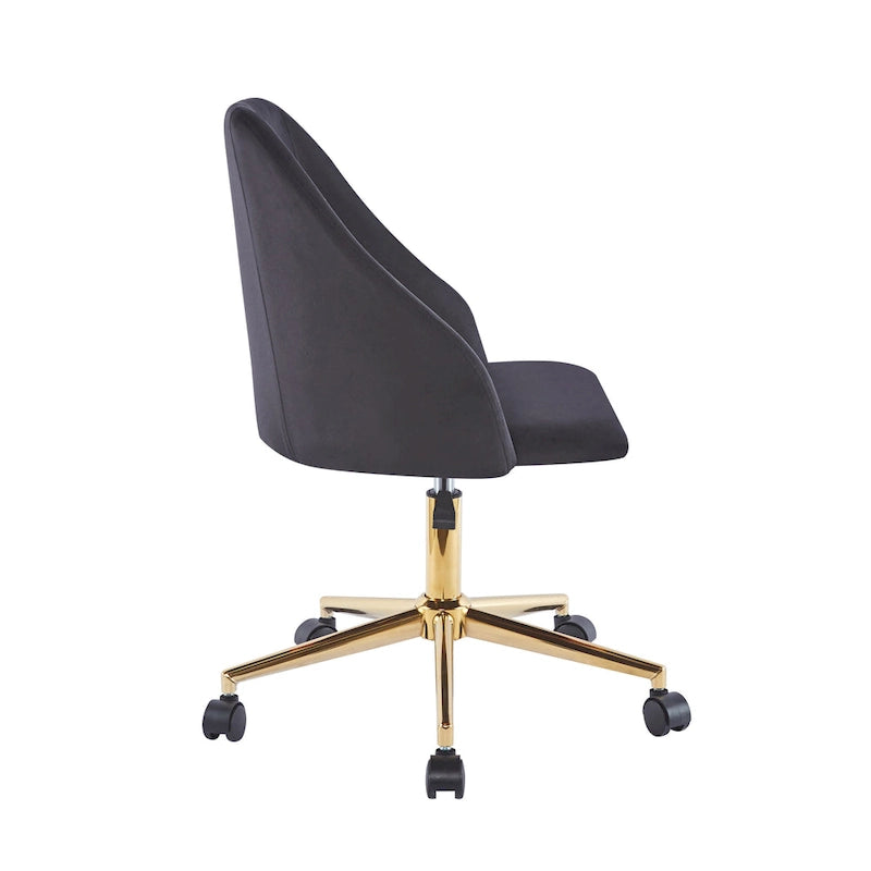 Silla de oficina giratoria de terciopelo con patas cromadas doradas