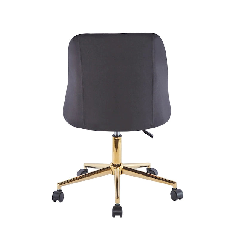 Silla de oficina giratoria de terciopelo con patas cromadas doradas