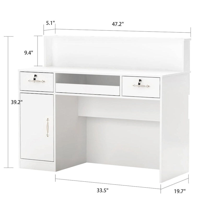 Mostrador de recepción rectangular de madera con compartimento iluminado