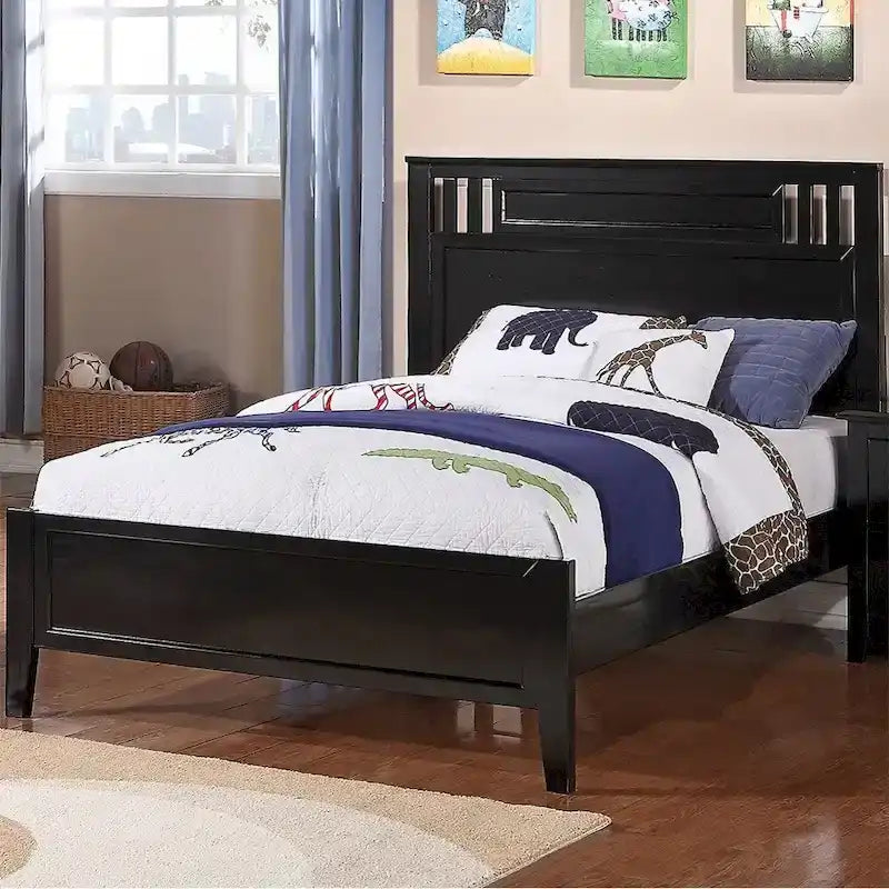 Estructura de cama matrimonial con cabecero alto - Acabado de madera negro