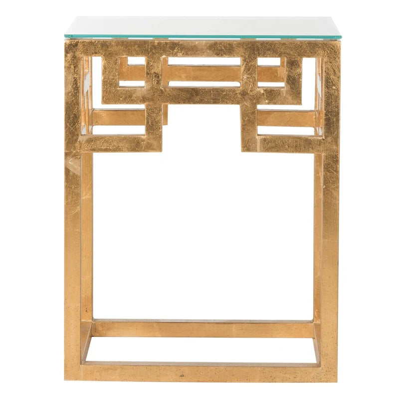Mesa auxiliar de pan de oro envejecido con tapa de cristal - 16" de ancho x 12" de profundidad x 21" de alto