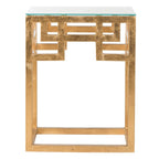 Mesa auxiliar de pan de oro envejecido con tapa de cristal - 16" de ancho x 12" de profundidad x 21" de alto