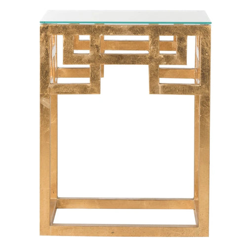 Mesa auxiliar de pan de oro envejecido con tapa de cristal - 16" de ancho x 12" de profundidad x 21" de alto